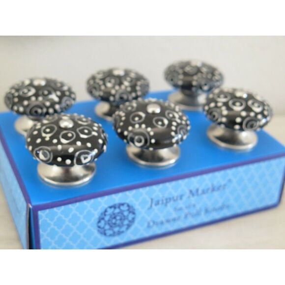 Jaipur Market Black/White Ceramic Drawer Pull Knobs, Set Of 6 - Picture 3 of 6
